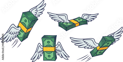 Flying money concept illustration for financial freedom design