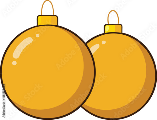 Shiny golden bauble pair elegant christmas ornaments vector illustration for festive decor