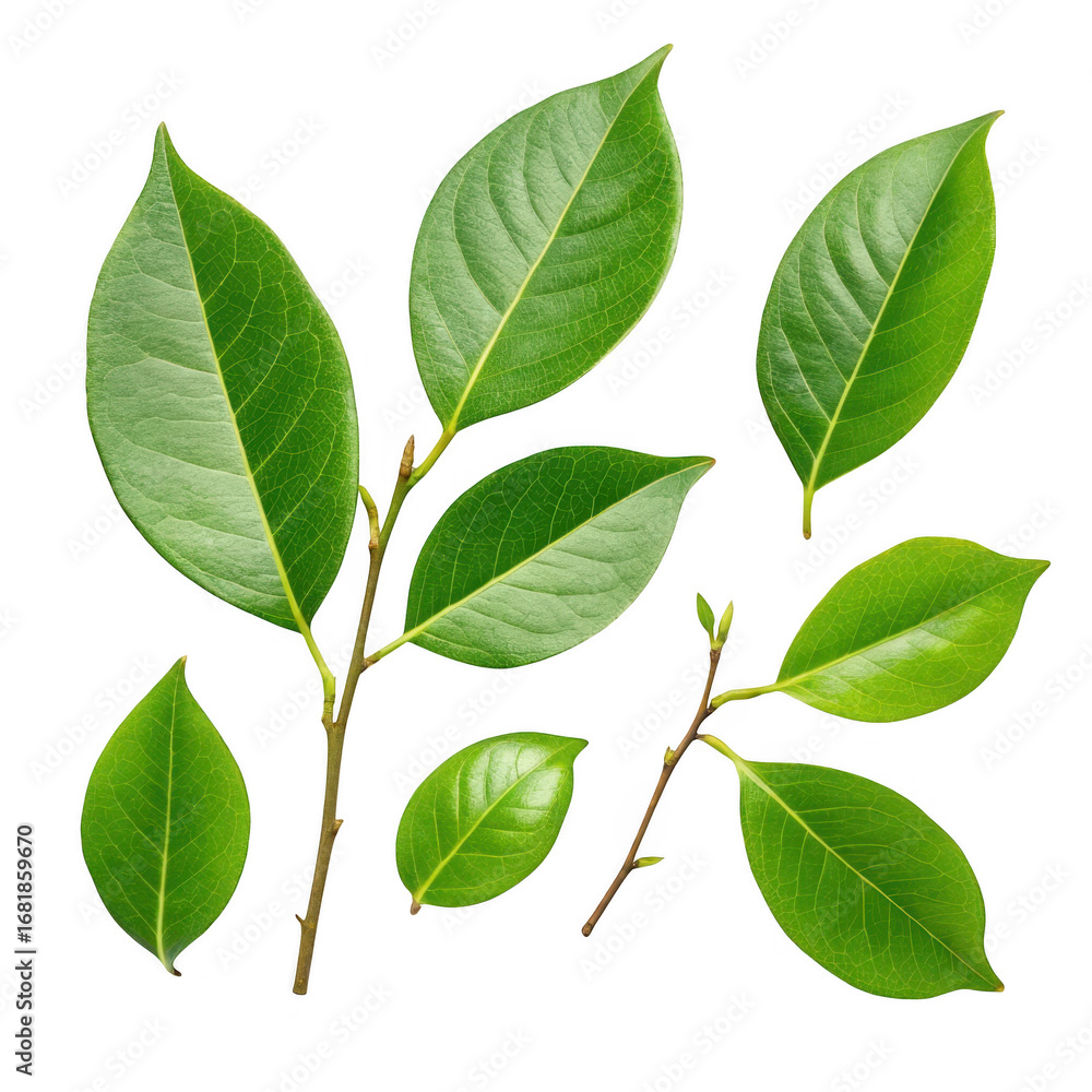Fototapeta premium Green leaves isolated on transparent background