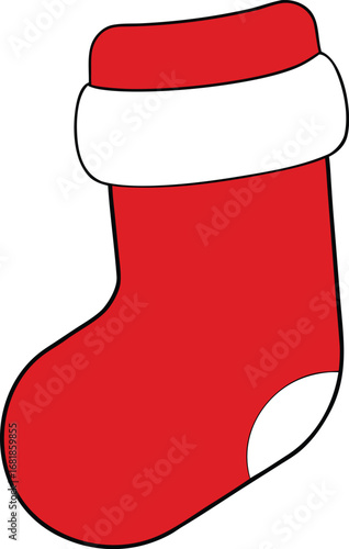 Festive red christmas stocking with white cuff scalable vector illustration for holiday decor