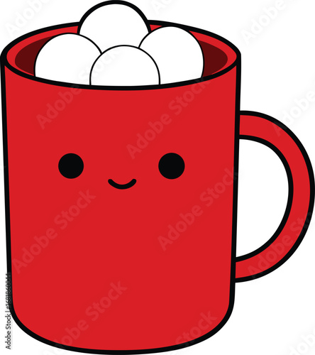 Cozy red mug filled with hot cocoa and fluffy marshmallows vector illustration