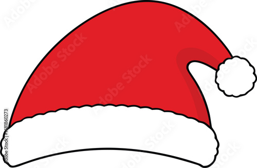 Red santa hat with white fur trim festive christmas holiday illustration vector graphic