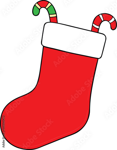 Red christmas stocking filled with candy canes festive holiday vector illustration