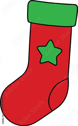Red christmas stocking with green star pattern vector graphic scalable eps illustration