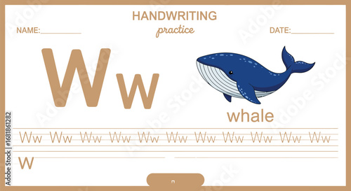 Alphabet handwriting practice worksheet letter w for kids learn