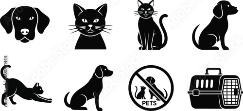 Vector illustration of dogs and cats pet animal icons set art