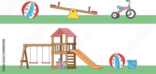 Illustration of playground equipment for kids outdoor activity