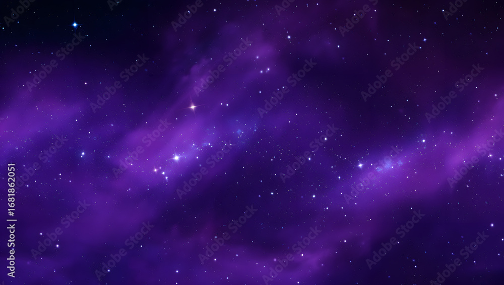 Naklejka premium A vibrant purple nebula with stars creates a mesmerizing cosmic space background