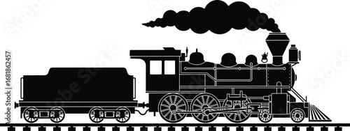 Vintage steam train silhouette vector illustration graphic art