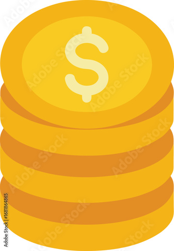 Golden coin stack with dollar sign vector illustration for financial concepts transparent background
