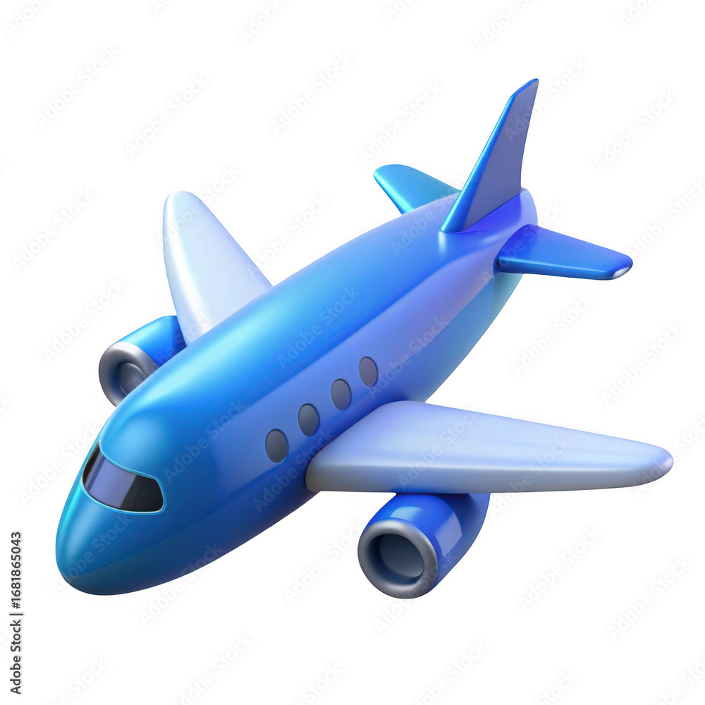 Naklejka premium 3d blue passenger jet airplane isolated on transparent background