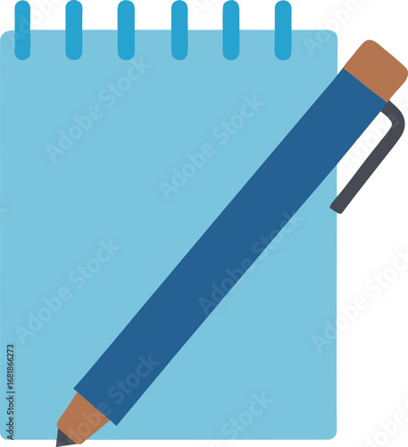 Vector spiral notebook with pen illustration for note taking and writing projects transparent background