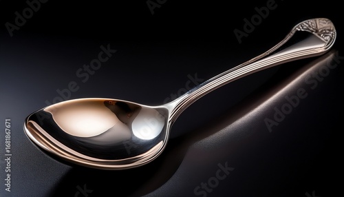 metallic spoon glistening against a black background showcasing its polished finish and elegant design