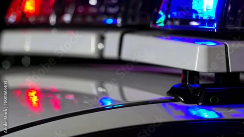 urgent alert illumination system with red and blue diodes mounted on vehicle roof, activated and flashing