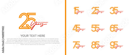 logo anniversary set. orange color with red handwriting on white background for special event