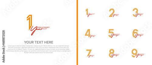 logo anniversary set. orange color with red handwriting on white background for special event