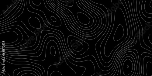 Modern style black and white topographic line pattern landscape terrain mountain range abstract minimalist design background, seamless topographic contour map cartography texture relief lines artwork.