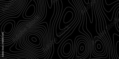 Modern style black and white topographic line pattern landscape terrain mountain range abstract minimalist design background, seamless topographic contour map cartography texture relief lines artwork.