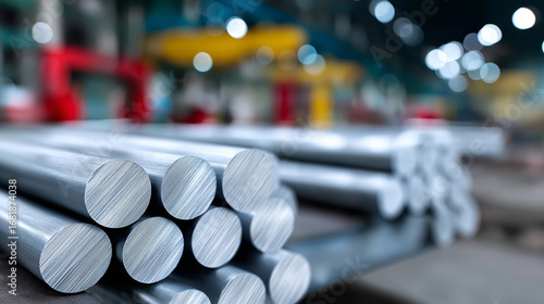 Wallpaper Mural Stack of shiny aluminum bars arranged in a factory setting.  
 Torontodigital.ca