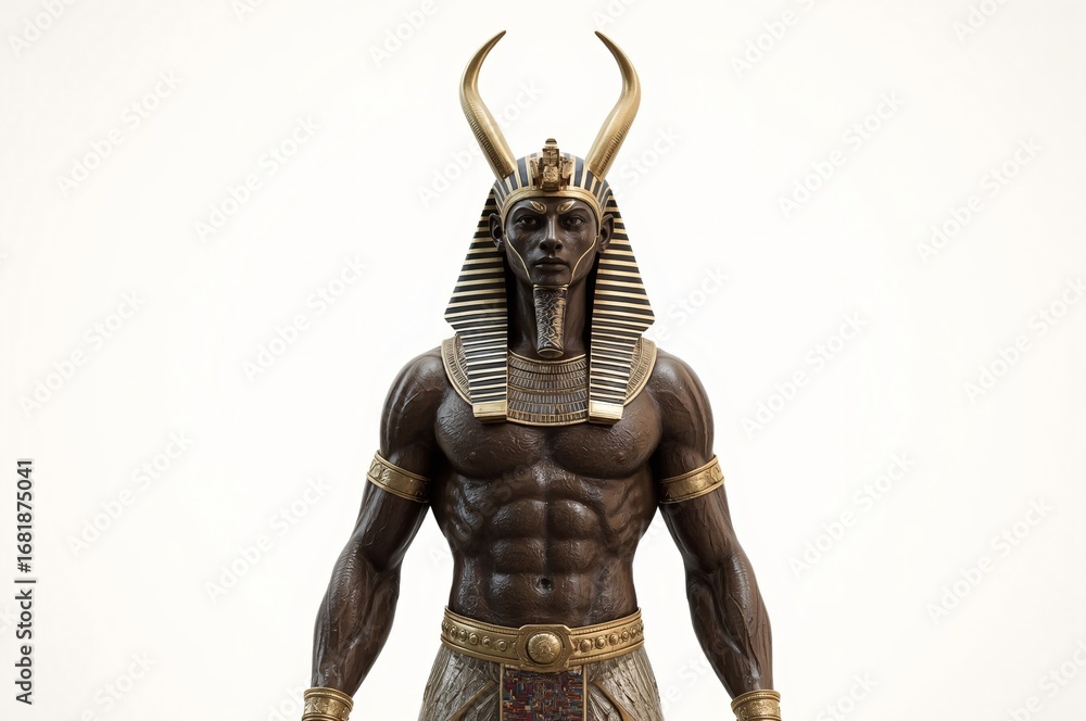 Fototapeta premium Pharaoh, Egypt, 3D render, powerful, studio, white background, game asset