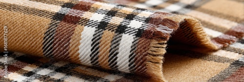 Cozy plaid fabric close-up evokes warmth, comfort, and rustic home decor, ideal for autumn, winter, and hygge lifestyle marketing