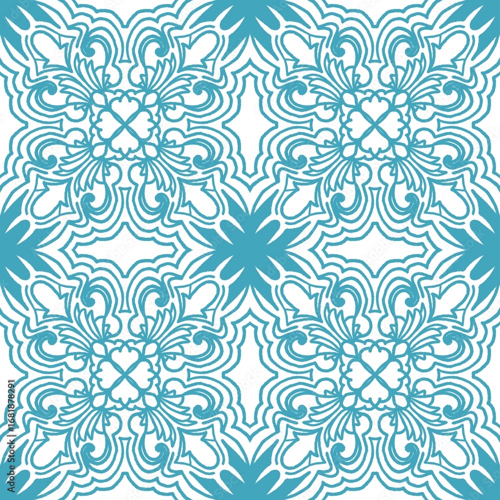 Fototapeta premium Ornamental Blue Tile Seamless Pattern