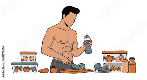 Man Preparing Healthy Meals and Nutrition Plan for Fitness