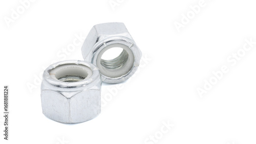 Lock nut with nylon insert on a white background, copy space