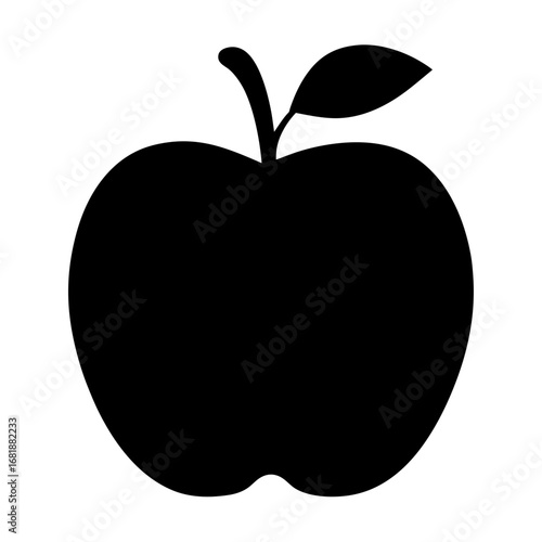 Bold and Minimalist Apple Silhouette Illustration with Leaf and Stem