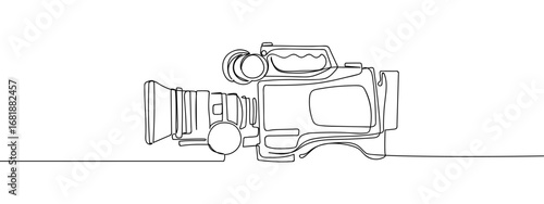 Continuous line of movie camera, single line art hand drawn vector, stroke editable.