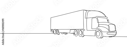 Continuous line of a big truck. Single line art hand drawn vector. Editable stroke.