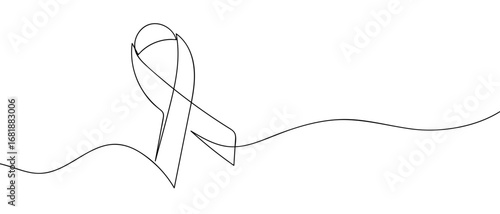 Continuous line of mourning ribbon. Single line art hand drawn vector. Editable stroke.