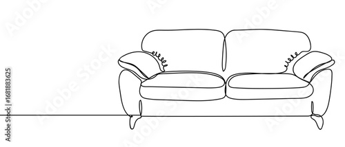 Continuous line of a large sofa in front. Vector hand drawn art line. Editable stroke.