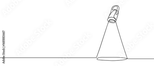 Continuous line of spotlight shining on the floor. Hand drawn vector art line. Editable stroke.