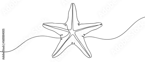 Continuous line of starfish, marine animal, hand drawn vector art line, stroke editable.