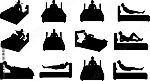 Set of A man on bed silhouette vector illustration
