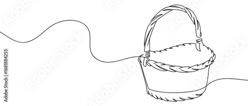 Continuous line of woven basket, food basket, hand drawn vector art line, stroke can be edited.