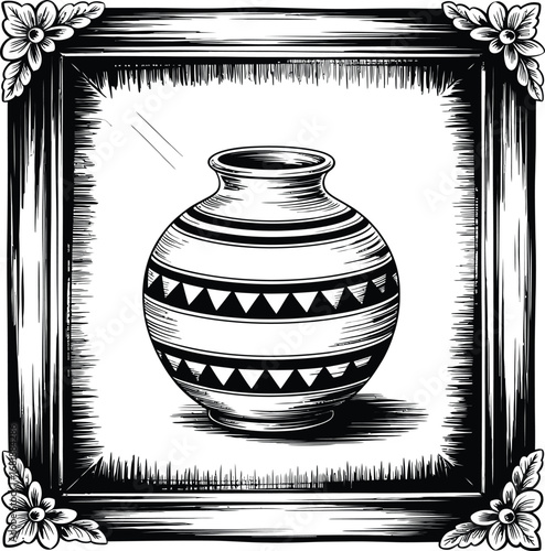 Framed Vase Vector: Decorative Pottery, Artistic Illustration, Elegant Design.