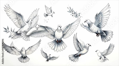White doves in flight illustration