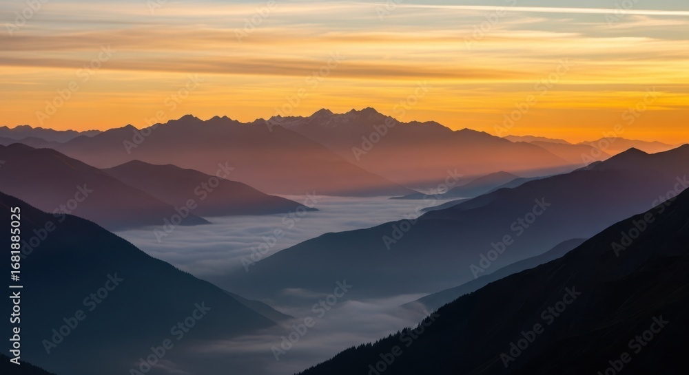 Fototapeta premium Majestic Mountain Range Bathed in Golden Sunrise Hues