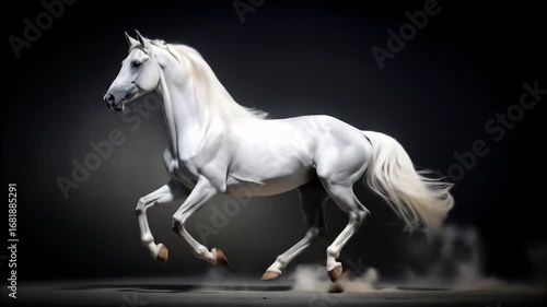 White horse running studio shot