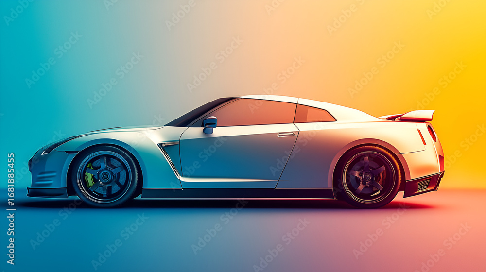 Obraz premium Beautiful illustration of a beautiful automobile, car, speed.