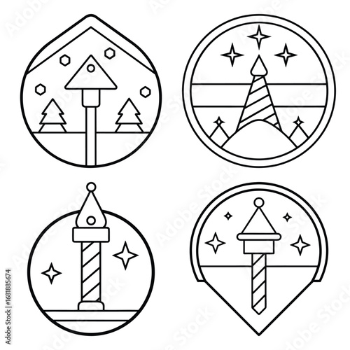 north pole sign vector line art icon set