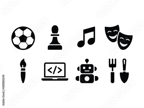 Creative Hobby Icons - Black Vector Activities and Skills Set