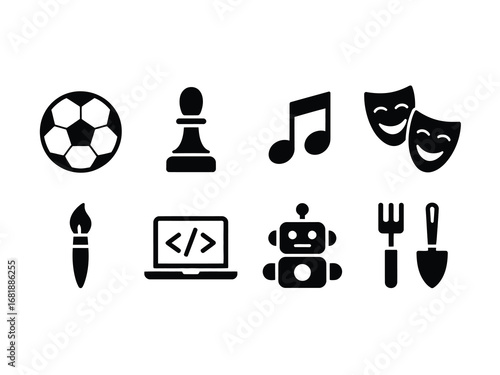 Hobby and Activity Icon Set - Vector Silhouette Collection