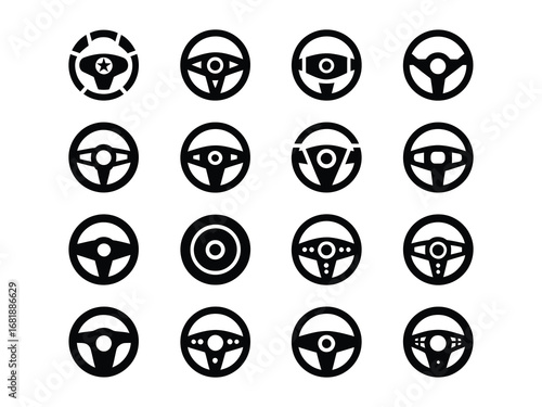 Steering Wheel Icon Set – Vector Collection of Car Control and Automotive Symbols for Design