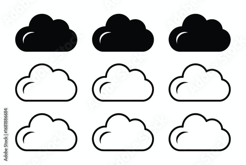 Cloud Icon Set – Black and Outline Vector Collection of Weather Symbols for Design and Meteorology