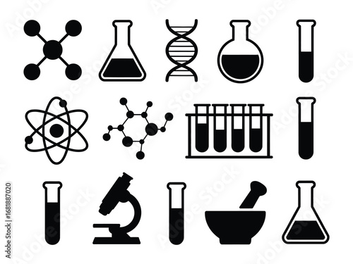 Vector Science Icons Collection - Lab Equipment and Molecular Symbols