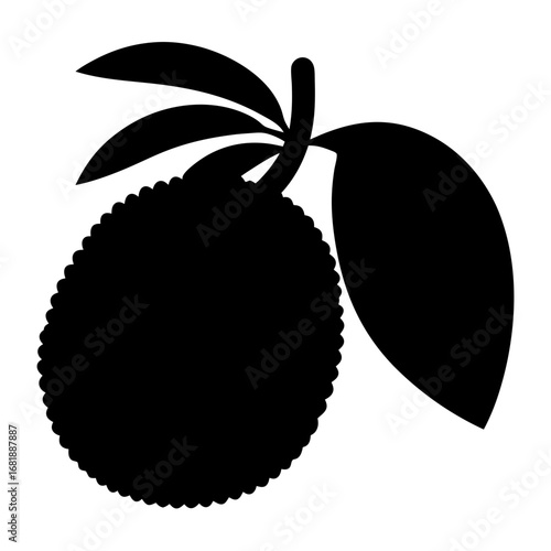 Black silhouette of a tropical fruit with leaves on a white background