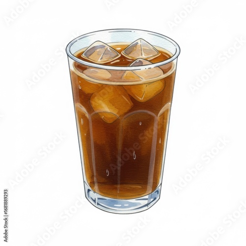 Iced Brown Beverage in Clear Glass with Ice Cubes